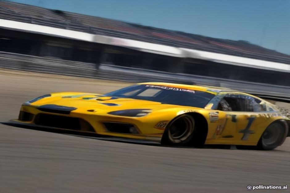 Professional NASCAR stock car competing on a paved oval speedway