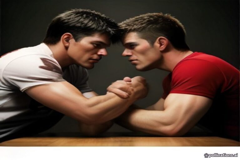 John Brzenk competing in intense arm wrestling match