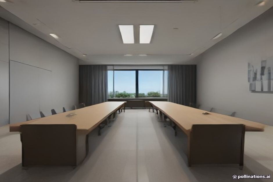 Corporate conference room overlooking city real estate